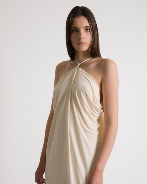 Draped long gown with open back