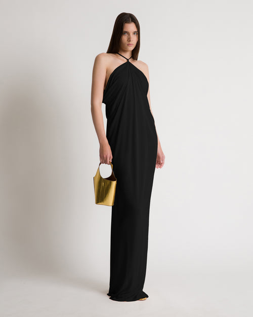 Draped long gown with open back Black Alberta Ferretti Boutique Online 1