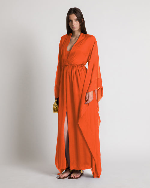 Long silk gown with flowing sleeves Orange Alberta Ferretti Boutique Online 1