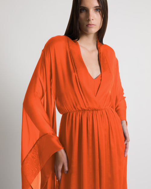 Long silk gown with flowing sleeves