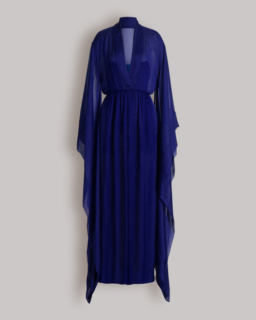 Long silk gown with flowing sleeves Blue Alberta Ferretti Boutique Online 0