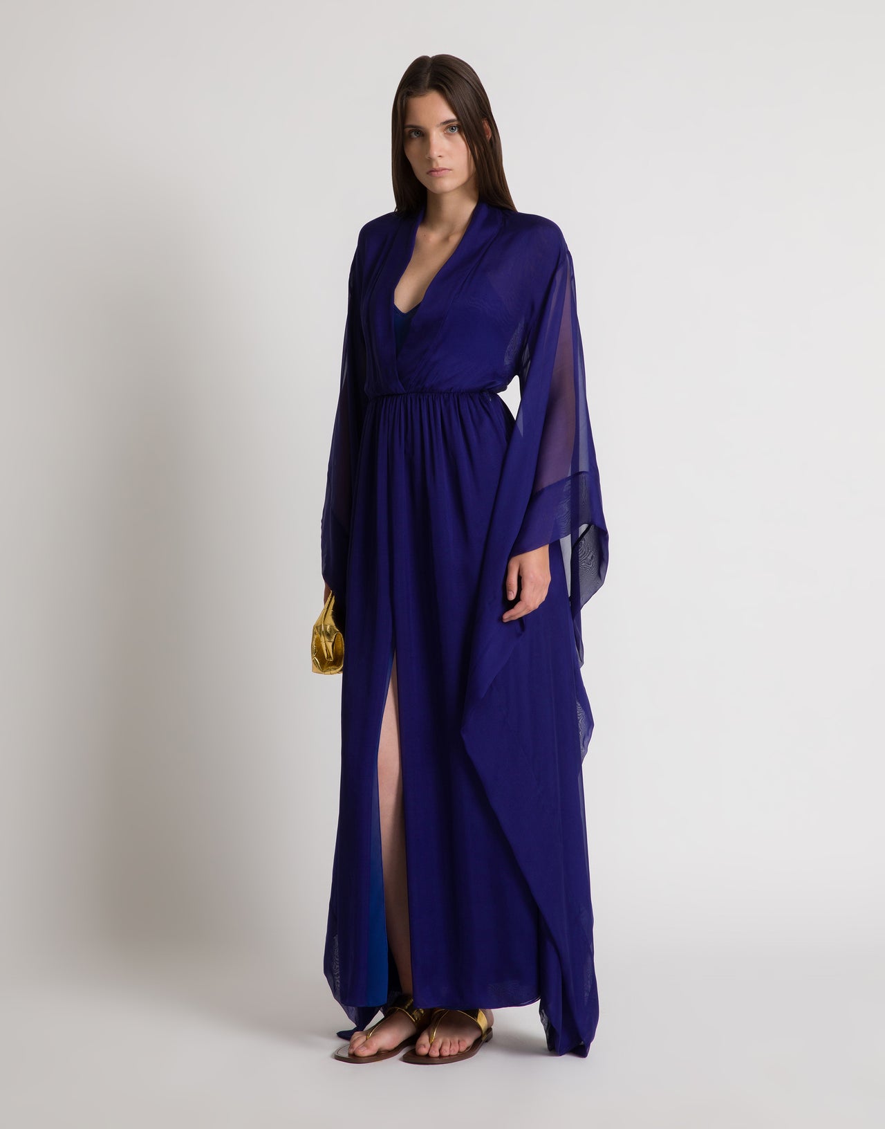 Abito lungo in seta con maniche ampie Blu Alberta Ferretti Boutique Online 1