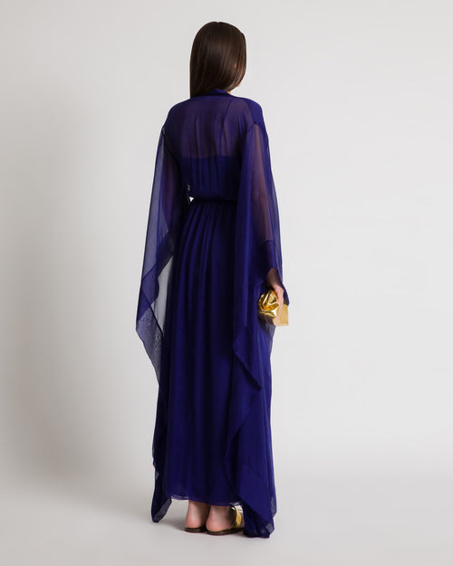 Long silk gown with flowing sleeves