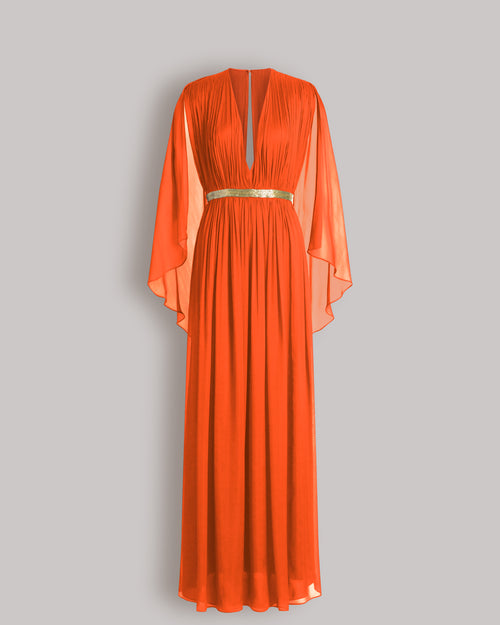 Long silk gown with shoulder-revealing cape Orange Alberta Ferretti Boutique Online 0
