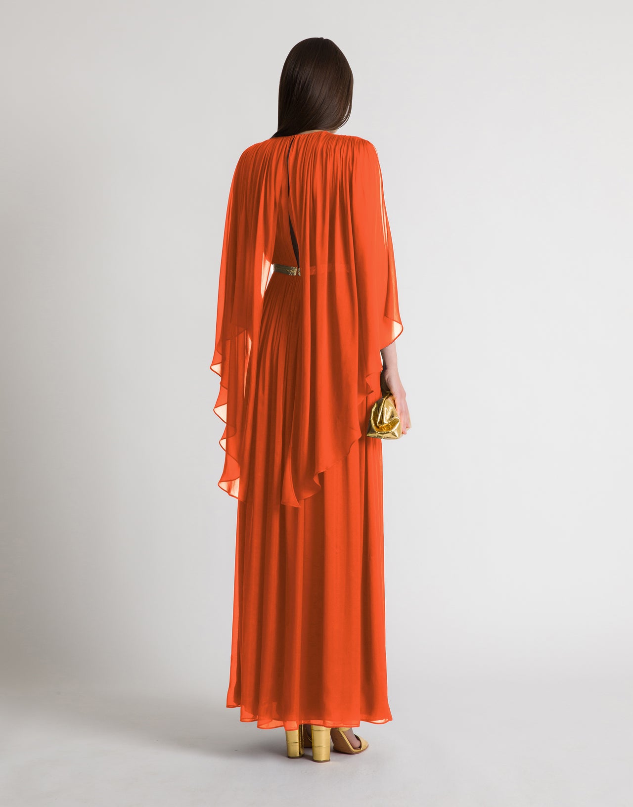 Long silk gown with shoulder-revealing cape Orange Alberta Ferretti Boutique Online 3