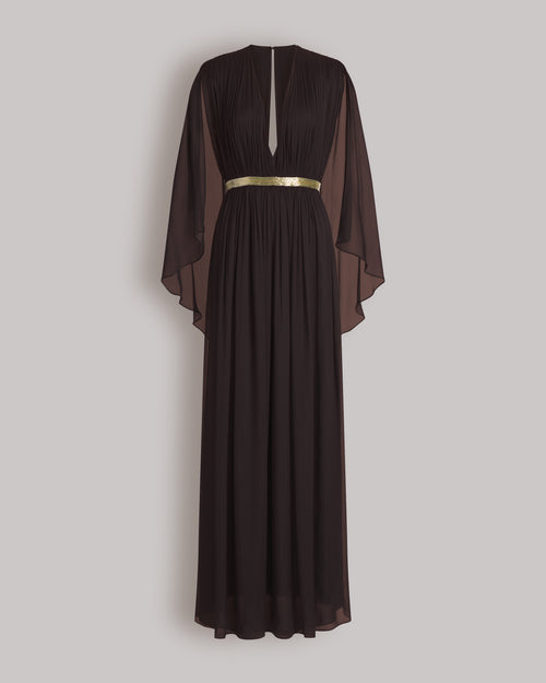 Long silk gown with shoulder-revealing cape Brown Alberta Ferretti Boutique Online 0