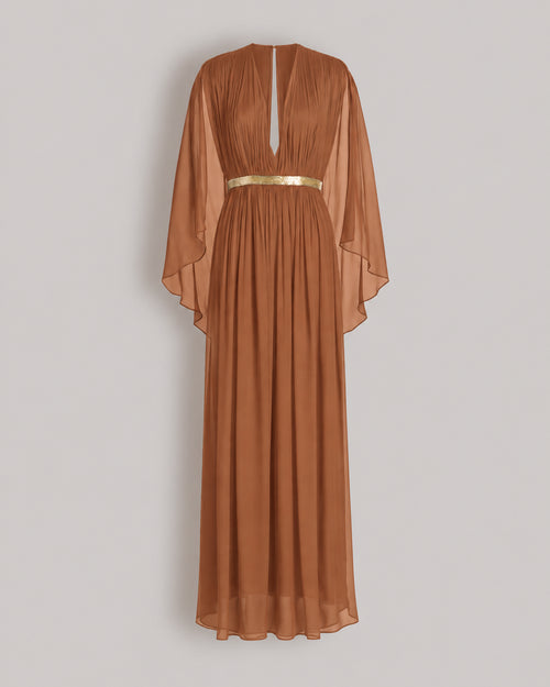 Long silk gown with shoulder-revealing cape ブラウン Alberta Ferretti Boutique Online 0