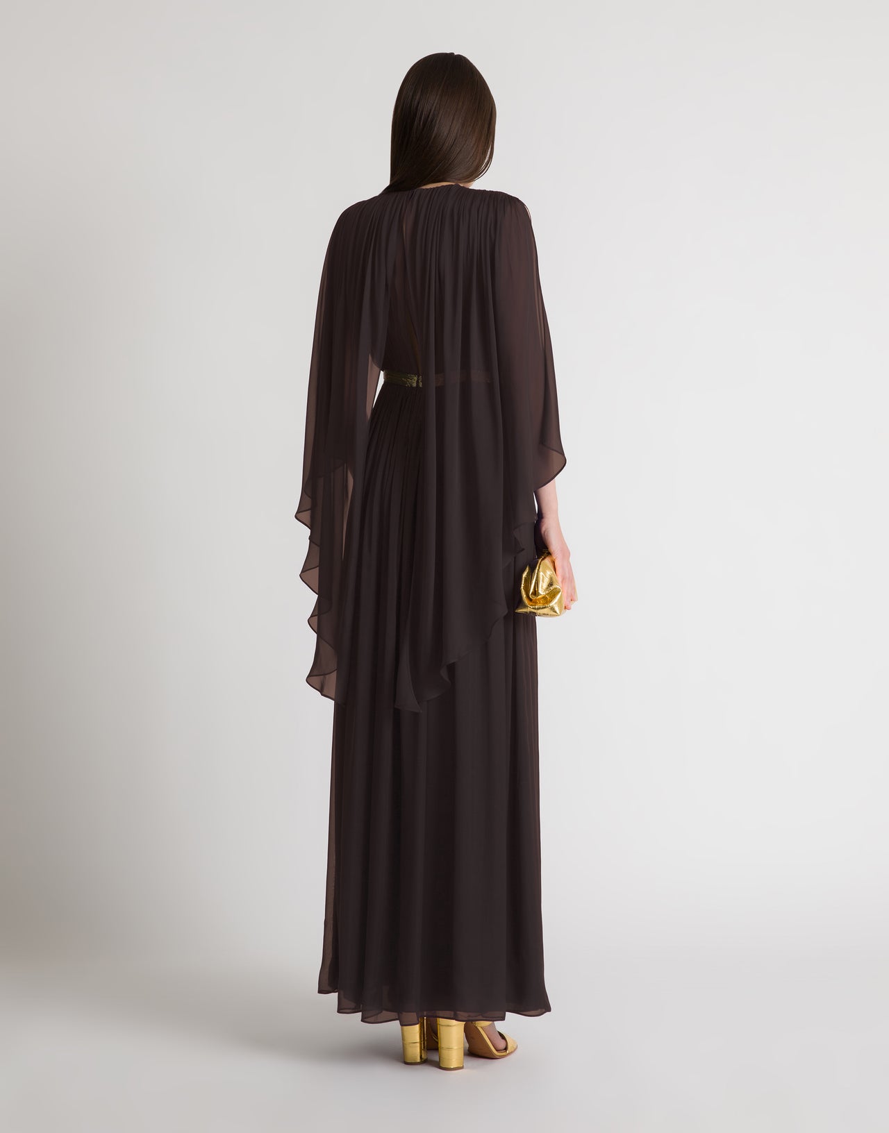 Abito lungo in seta con mantellina Marrone Alberta Ferretti Boutique Online 3