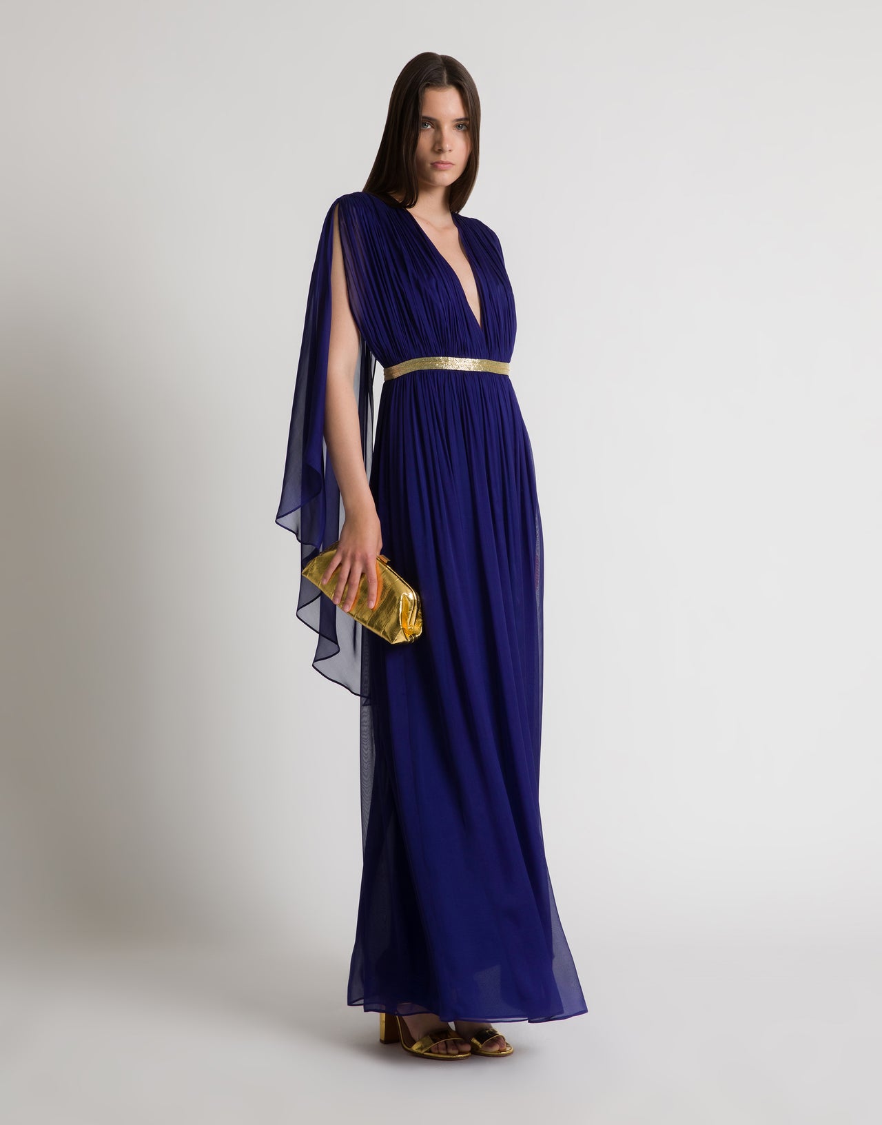 Vestido largo de seda con capelina Azul Alberta Ferretti Boutique Online 2