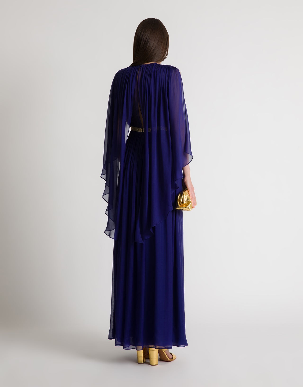 Vestido largo de seda con capelina Azul Alberta Ferretti Boutique Online 3