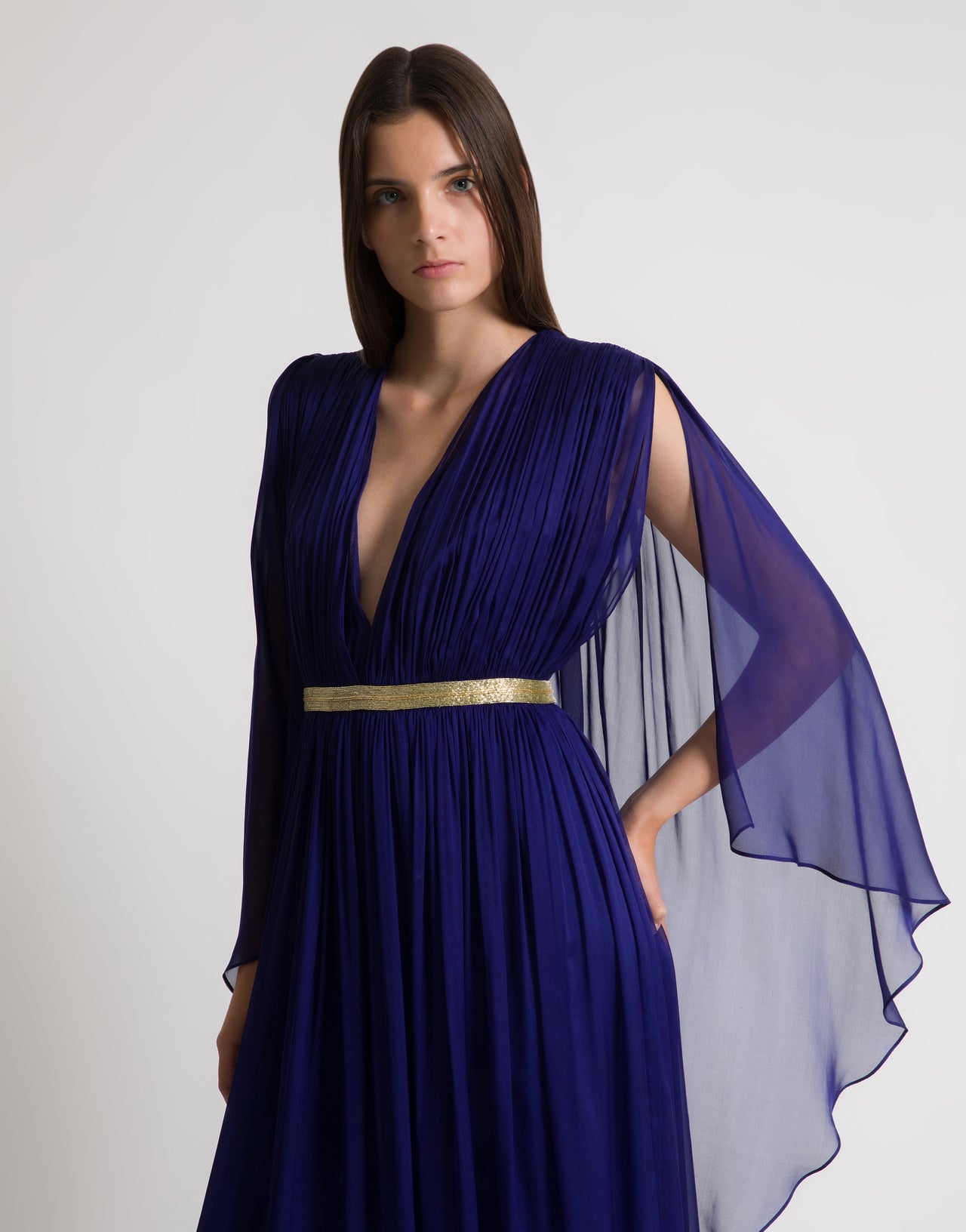 Vestido largo de seda con capelina Azul Alberta Ferretti Boutique Online 4