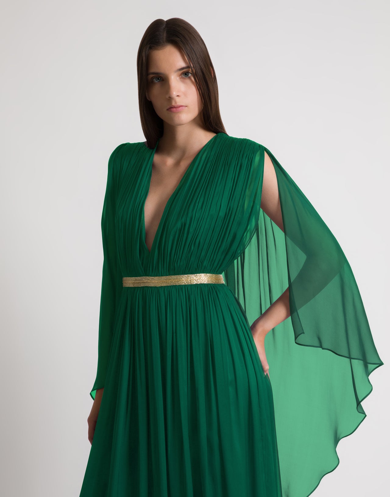 Long silk gown with shoulder-revealing cape | Alberta Ferretti Long silk gown with shoulder-revealing cape | Alberta Ferretti