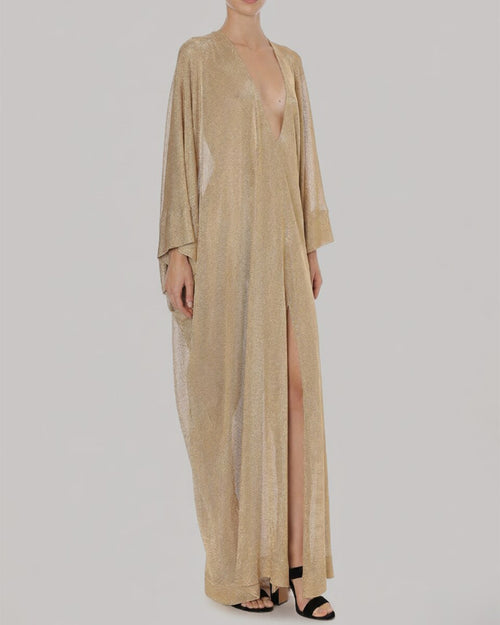 Gold lurex mesh kaftan dress Gold Alberta Ferretti Boutique Online 1