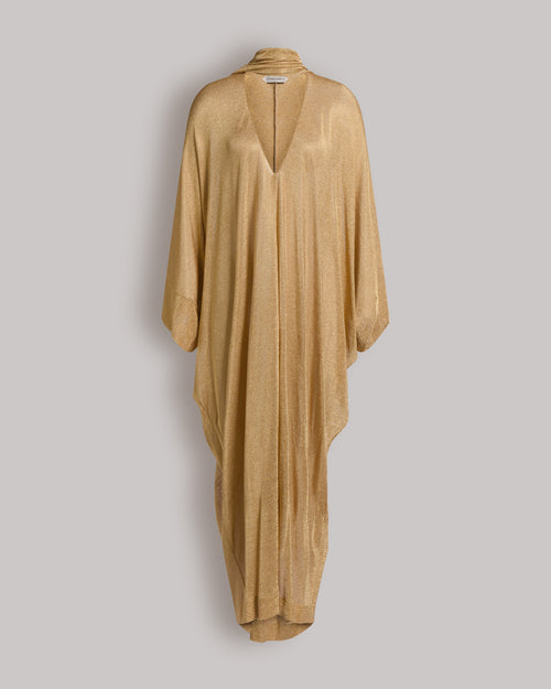 Robe caftan en maille lurex dorée