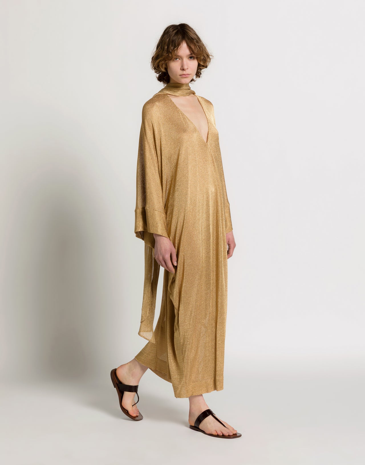Gold lurex mesh kaftan dress - XS Gold lurex mesh kaftan dress - XS