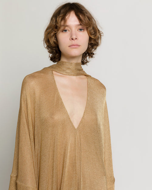 Robe caftan en maille lurex dorée