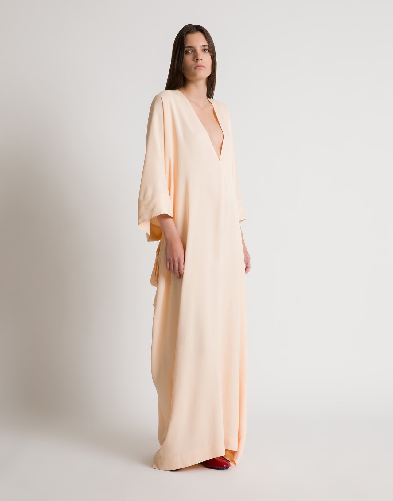 Abito caftano lungo con ampio scollo a V Rosa Alberta Ferretti Boutique Online 2