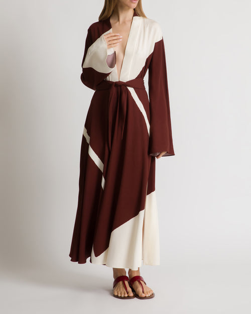 Printed long dress in viscose twill Brown Alberta Ferretti Boutique Online 1