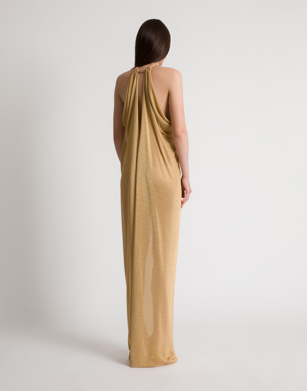 Gold lurex draped long dress with open back - 44 Gold lurex draped long dress with open back - 44