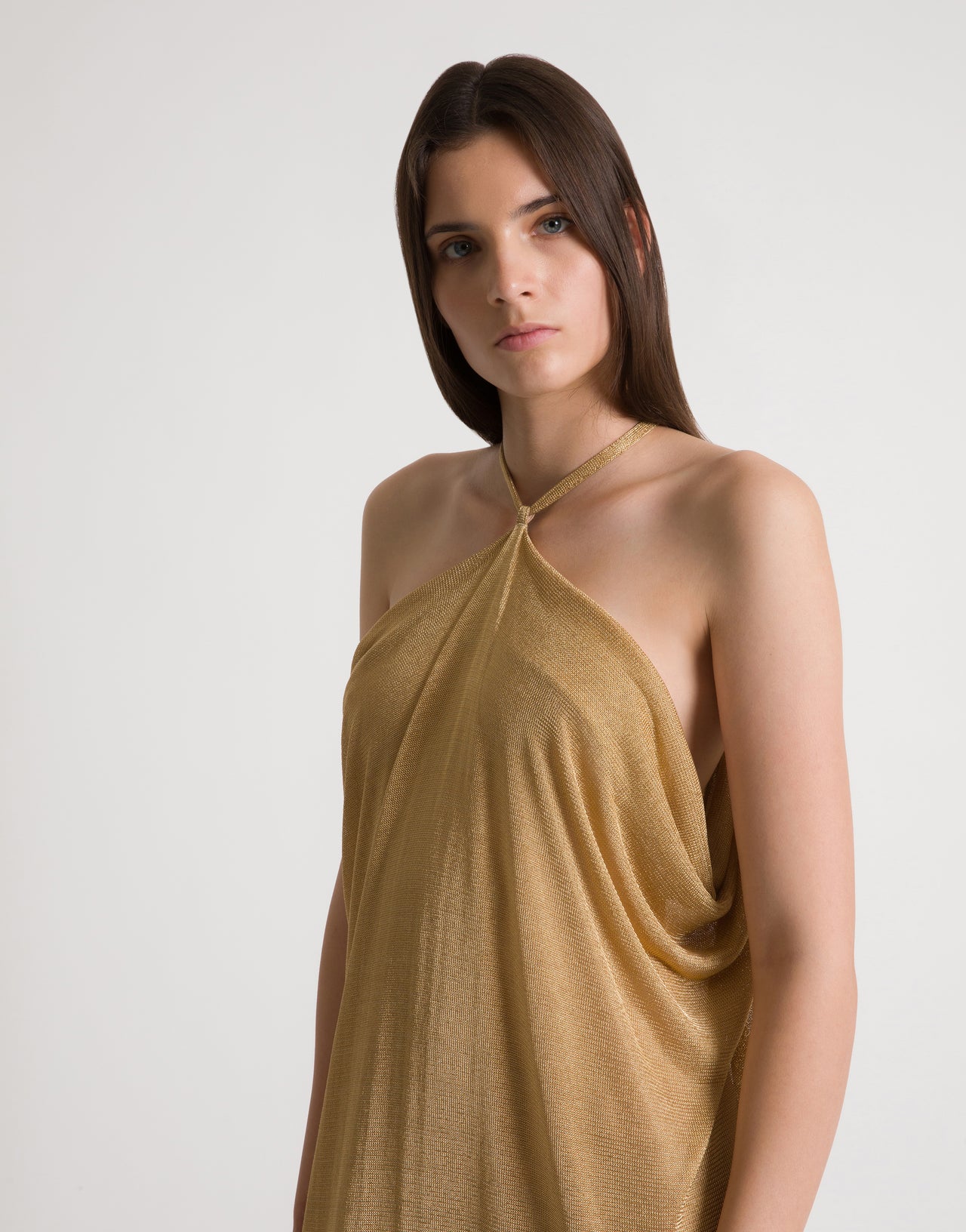 Gold lurex draped long dress with open back - 44 Gold lurex draped long dress with open back - 44