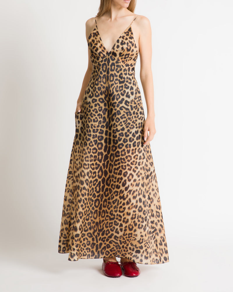 Abito lungo in organza stampa leopardo Marrone Alberta Ferretti Boutique Online 1