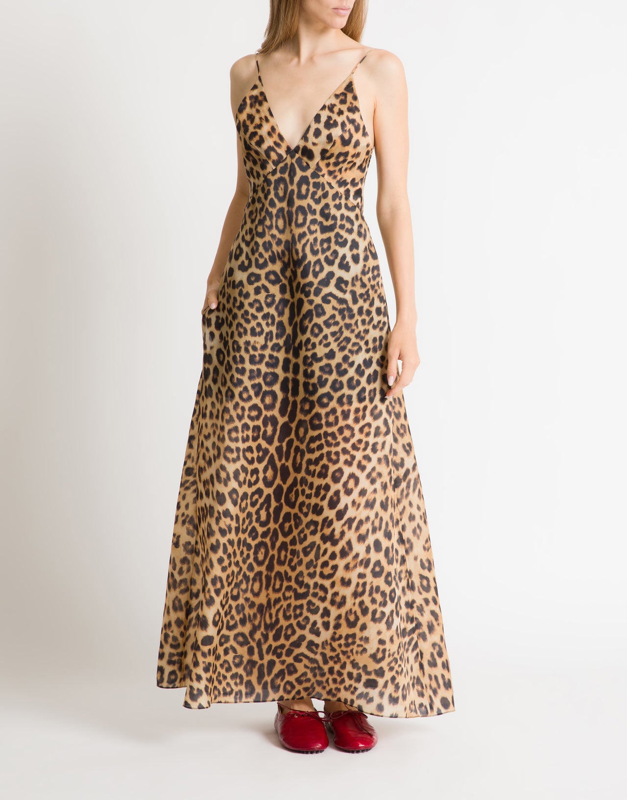 Abito lungo in organza stampa leopardo Marrone Alberta Ferretti Boutique Online 2
