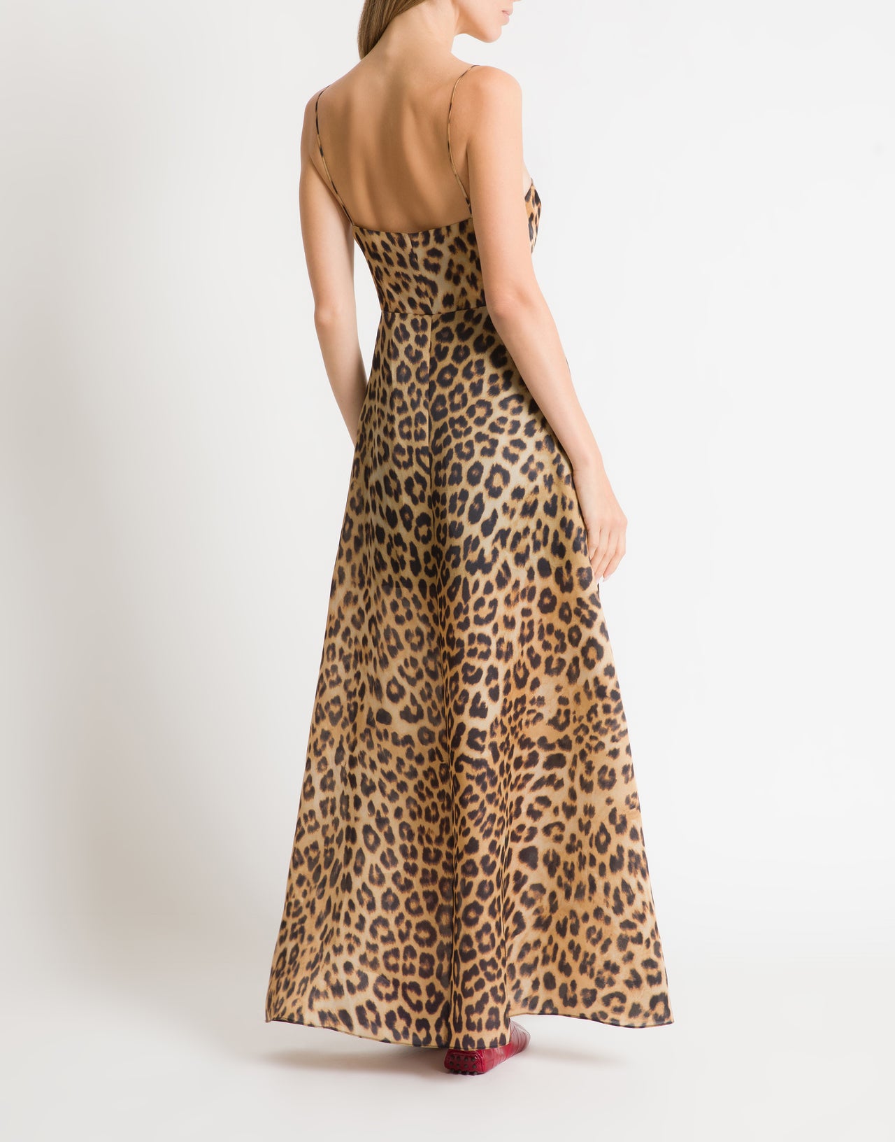 Abito lungo in organza stampa leopardo Marrone Alberta Ferretti Boutique Online 3
