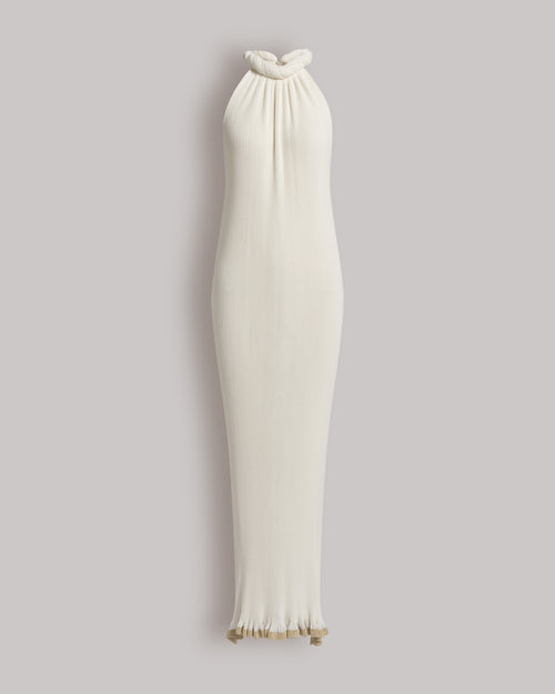 Long plissé knit dress