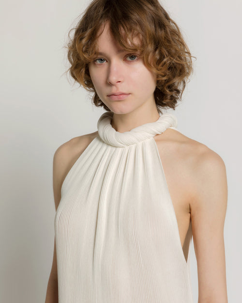 Long plissé knit dress