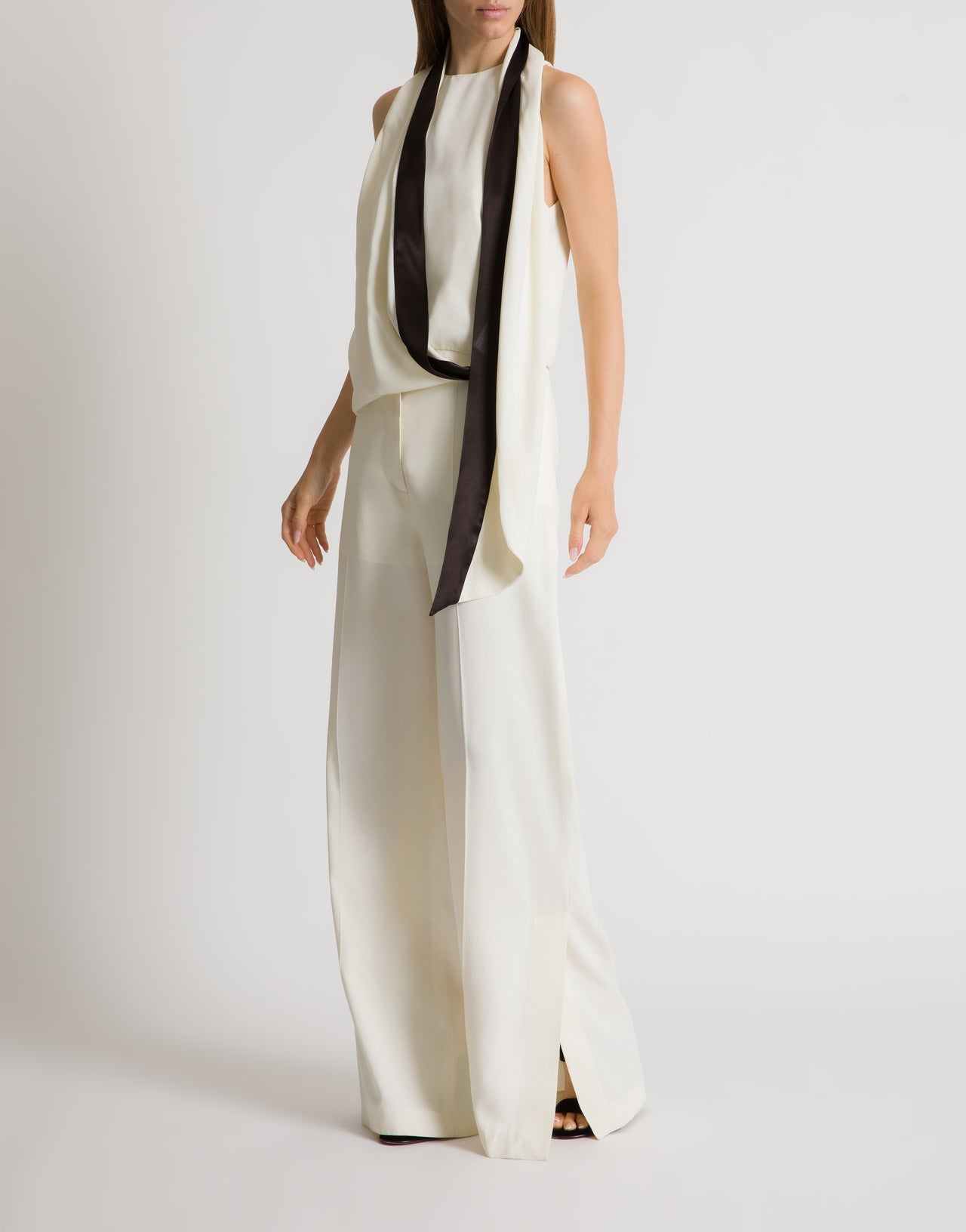 Top avec écharpe en satin Blanc Alberta Ferretti Boutique Online 2