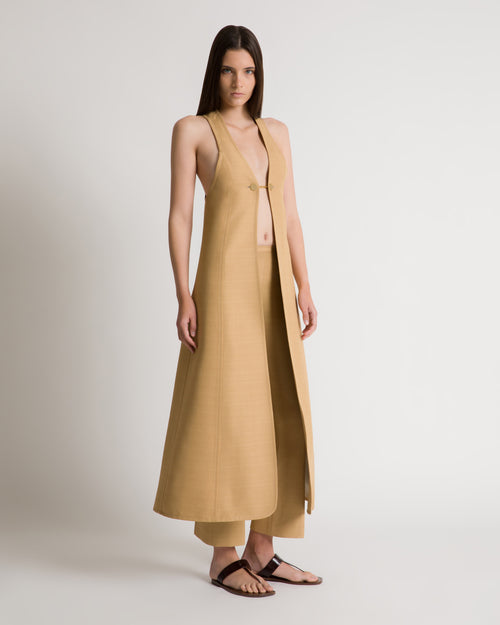 Chaleco largo de viscosa con efecto malfilé Beige Alberta Ferretti Boutique Online 1