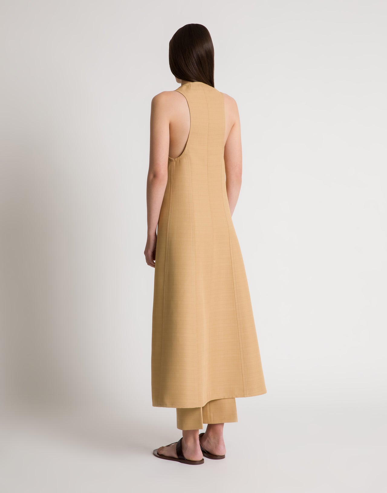 Chaleco largo de viscosa con efecto malfilé Beige Alberta Ferretti Boutique Online 3