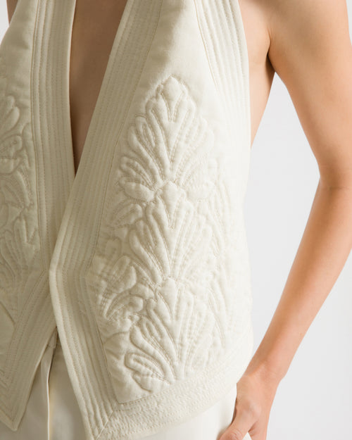 Embroidered gilet with open back