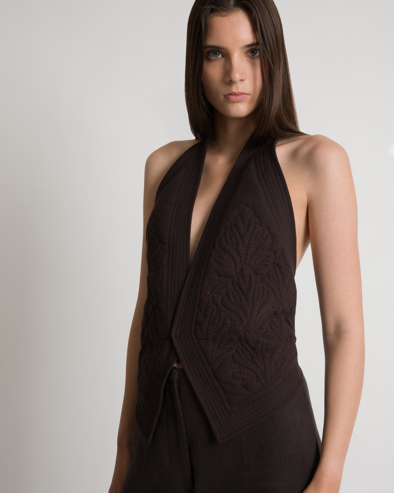Embroidered gilet with open back Brown Alberta Ferretti Boutique Online 0