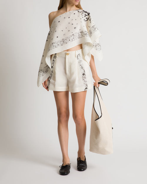 Printed linen cape top White Alberta Ferretti Boutique Online 1