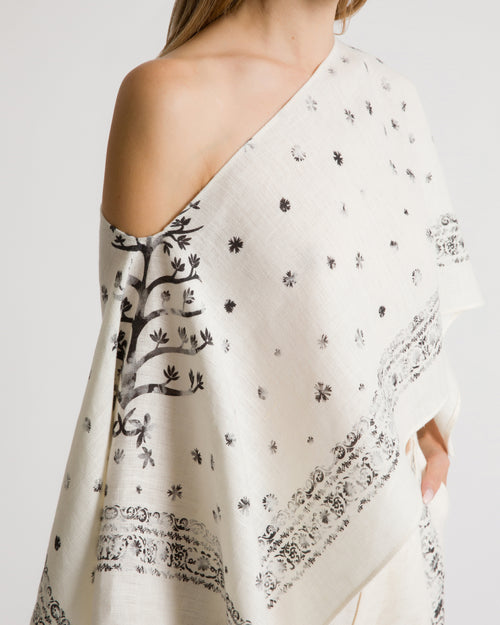 Printed linen cape top