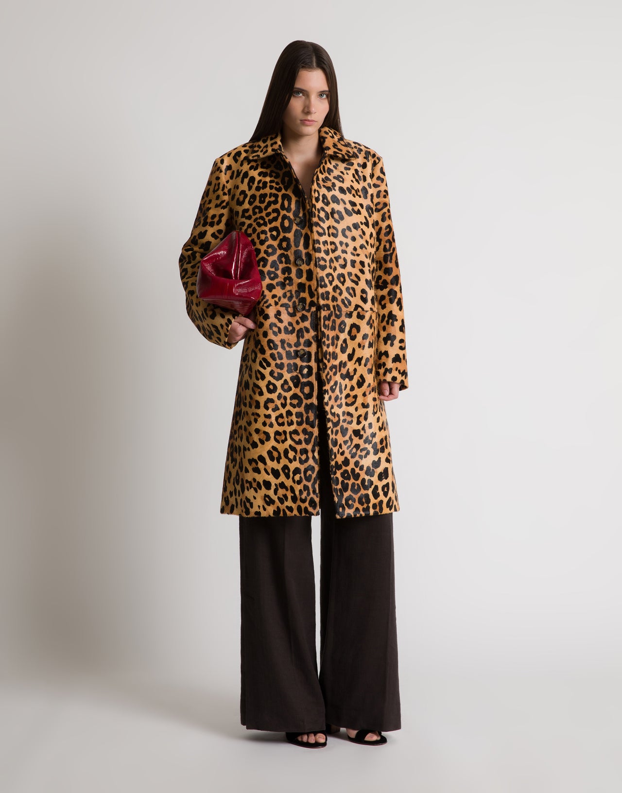 Abrigo de piel con efecto caballito y estampado de leopardo Marrón Alberta Ferretti Boutique Online 2