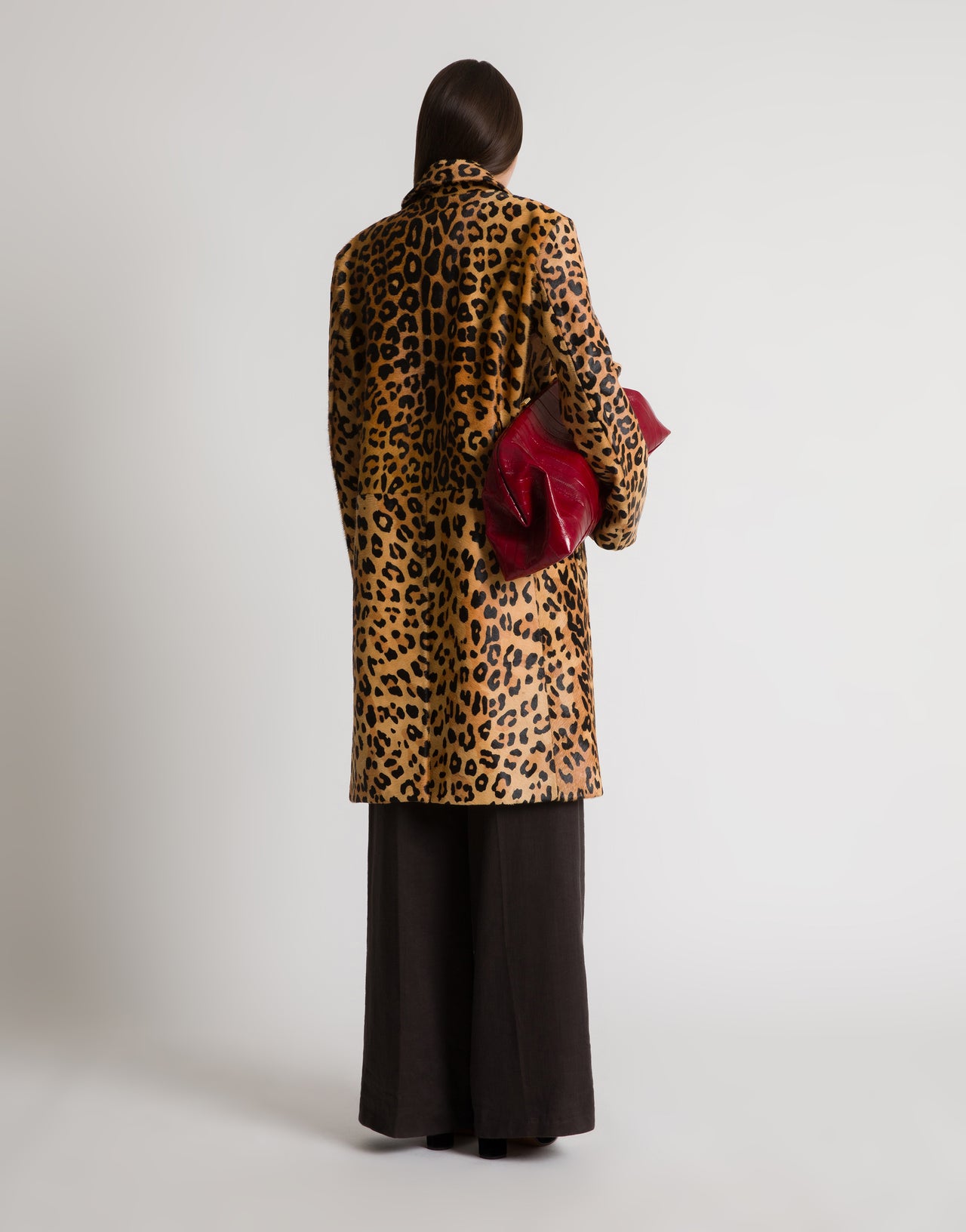 Abrigo de piel con efecto caballito y estampado de leopardo Marrón Alberta Ferretti Boutique Online 3