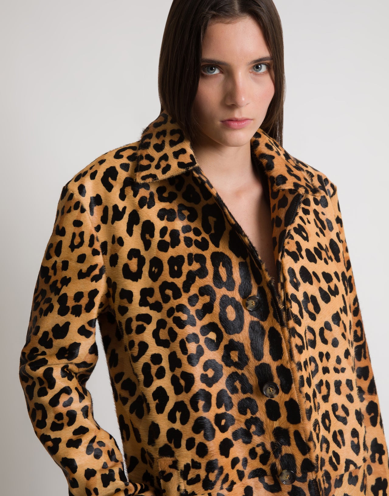 Abrigo de piel con efecto caballito y estampado de leopardo Marrón Alberta Ferretti Boutique Online 4