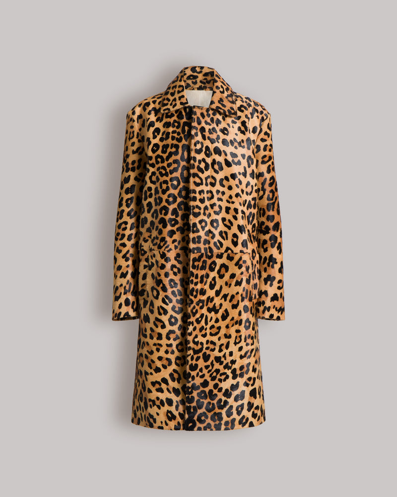 Cappotto in pelle effetto cavallino stampa leopardata Marrone Alberta Ferretti Boutique Online 0