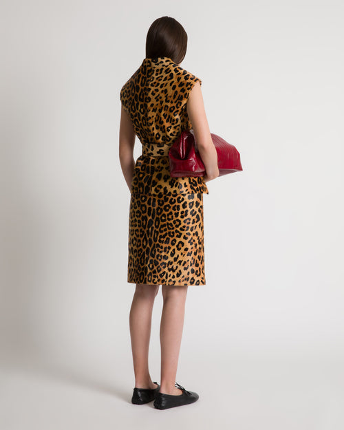 Gonna in pelle cavallino stampa leopardo