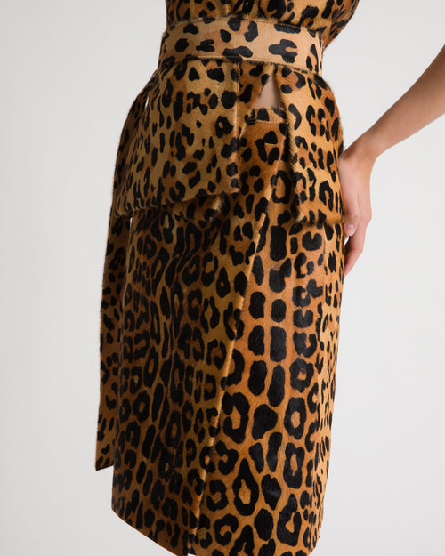 Gonna in pelle cavallino stampa leopardo