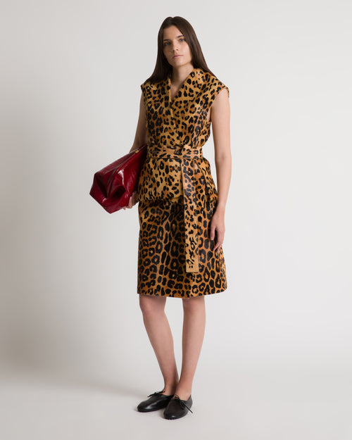 Chaleco de piel de potro con estampado de leopardo Marrón Alberta Ferretti Boutique Online 1