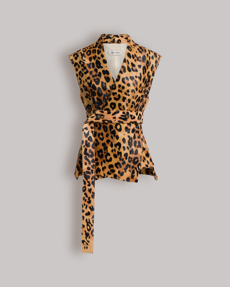 Gilet in pelle cavallino stampa leopardo Marrone Alberta Ferretti Boutique Online 0