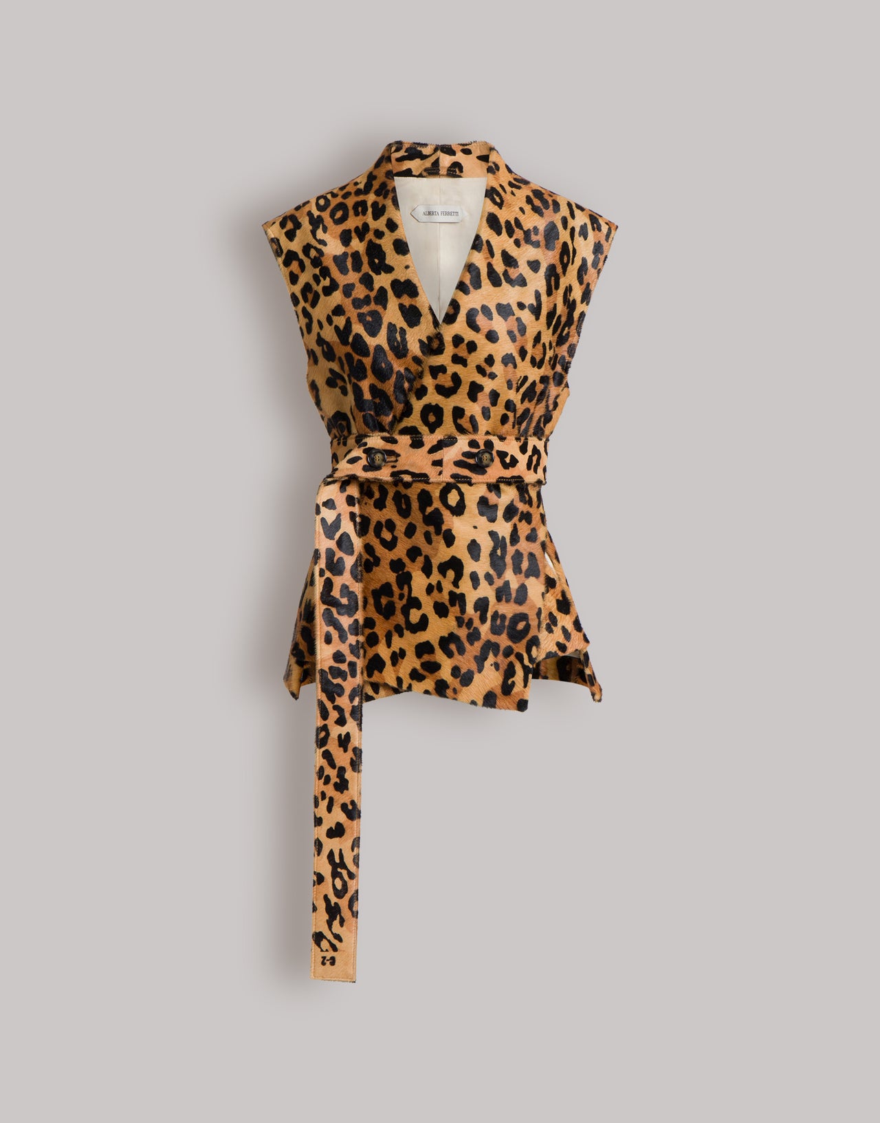 Chaleco de piel de potro con estampado de leopardo Marrón Alberta Ferretti Boutique Online 1