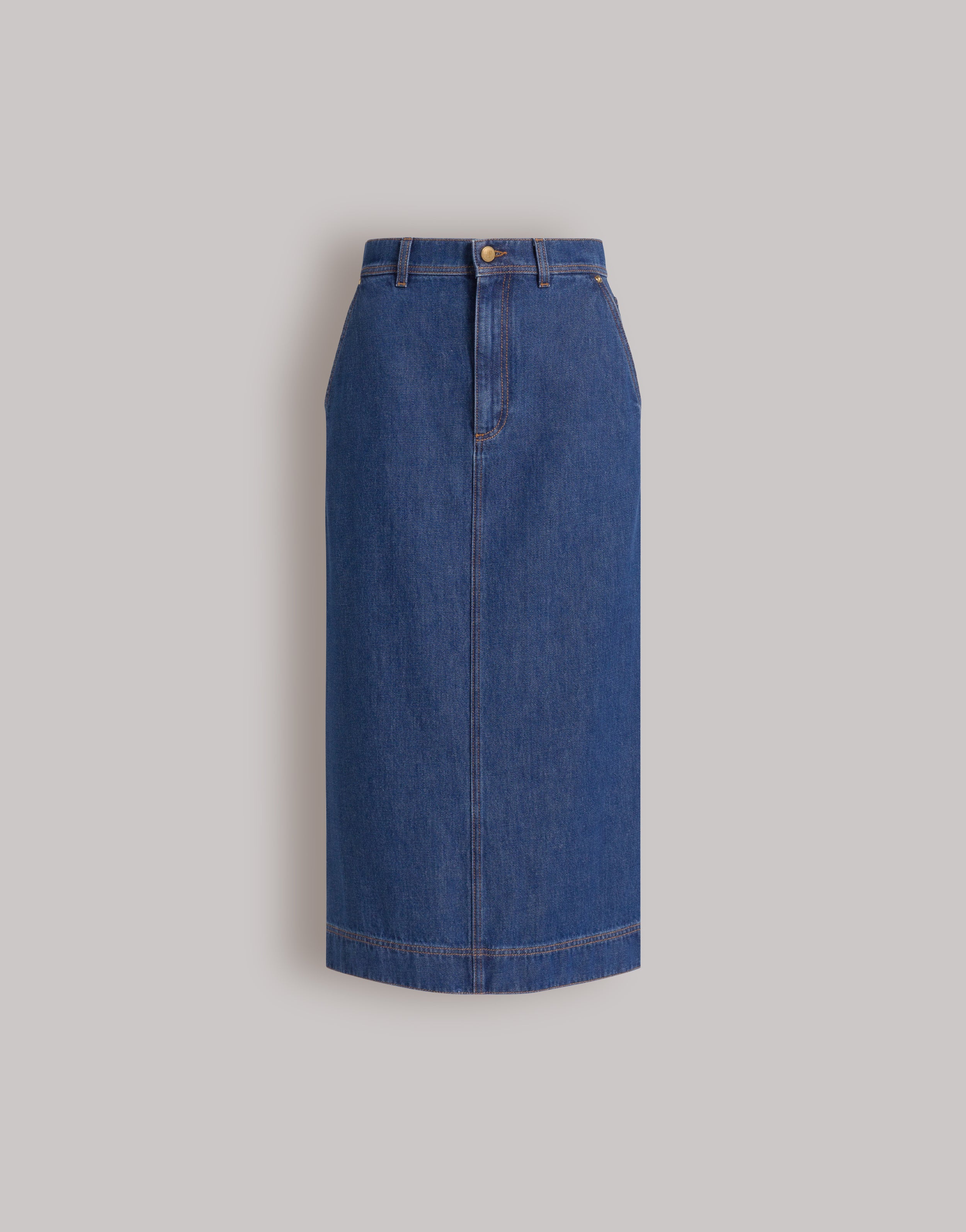 〈美品〉Ameri / RIB MIX DENIM SKIRT 25inch Denim midi skirt | Alberta Ferretti