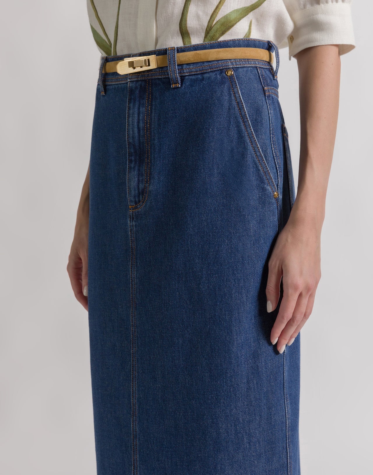 Gonna midi in denim Blu Alberta Ferretti Boutique Online 4