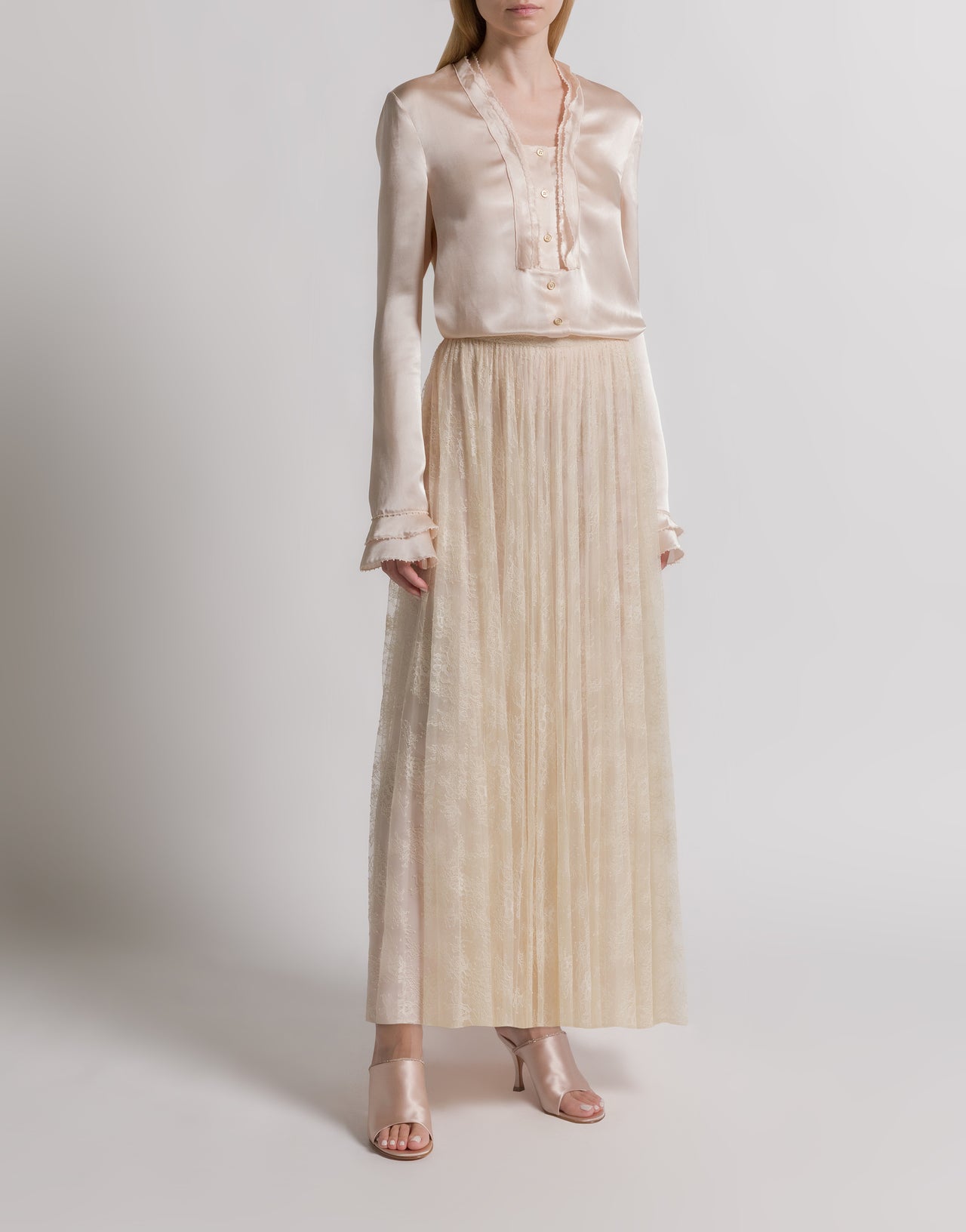 Falda larga de encaje plisado Pink Alberta Ferretti Boutique Online 2