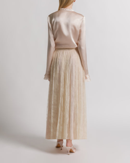 Pleated lace long skirt