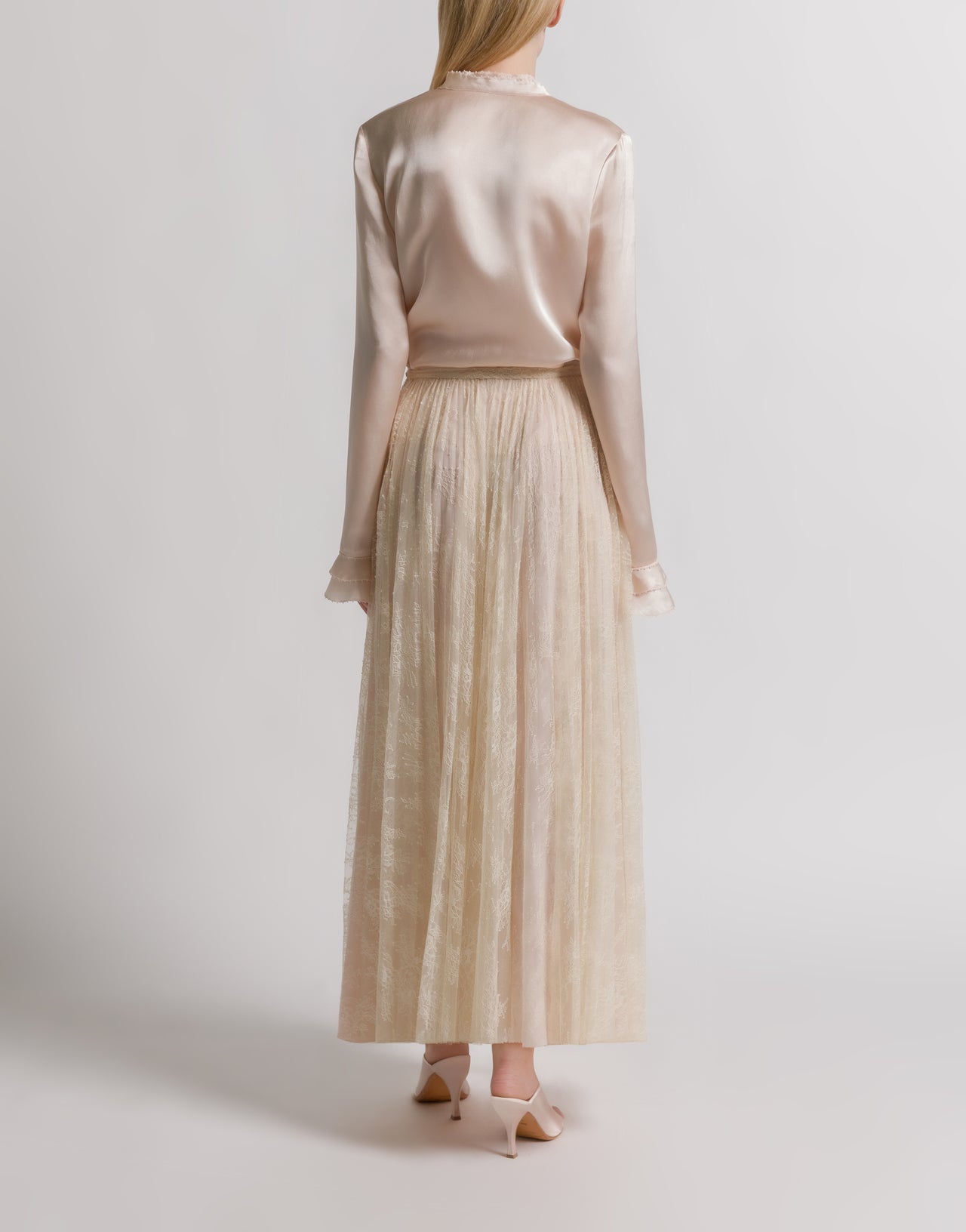 Falda larga de encaje plisado Pink Alberta Ferretti Boutique Online 3